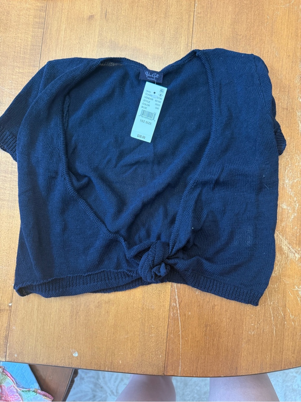 Brandy Melville Navy Knit Crop Top with Front Tie